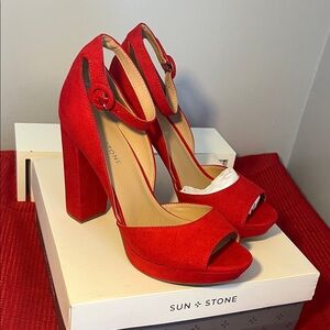 Sun + Stone Bold Red Platform Heels Just In Time For Valentine’s Day